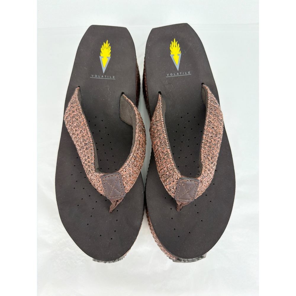 Volatile Wedge Platform Flip Flops 9 Brown Woven Y2K Boho Chunky Sandals